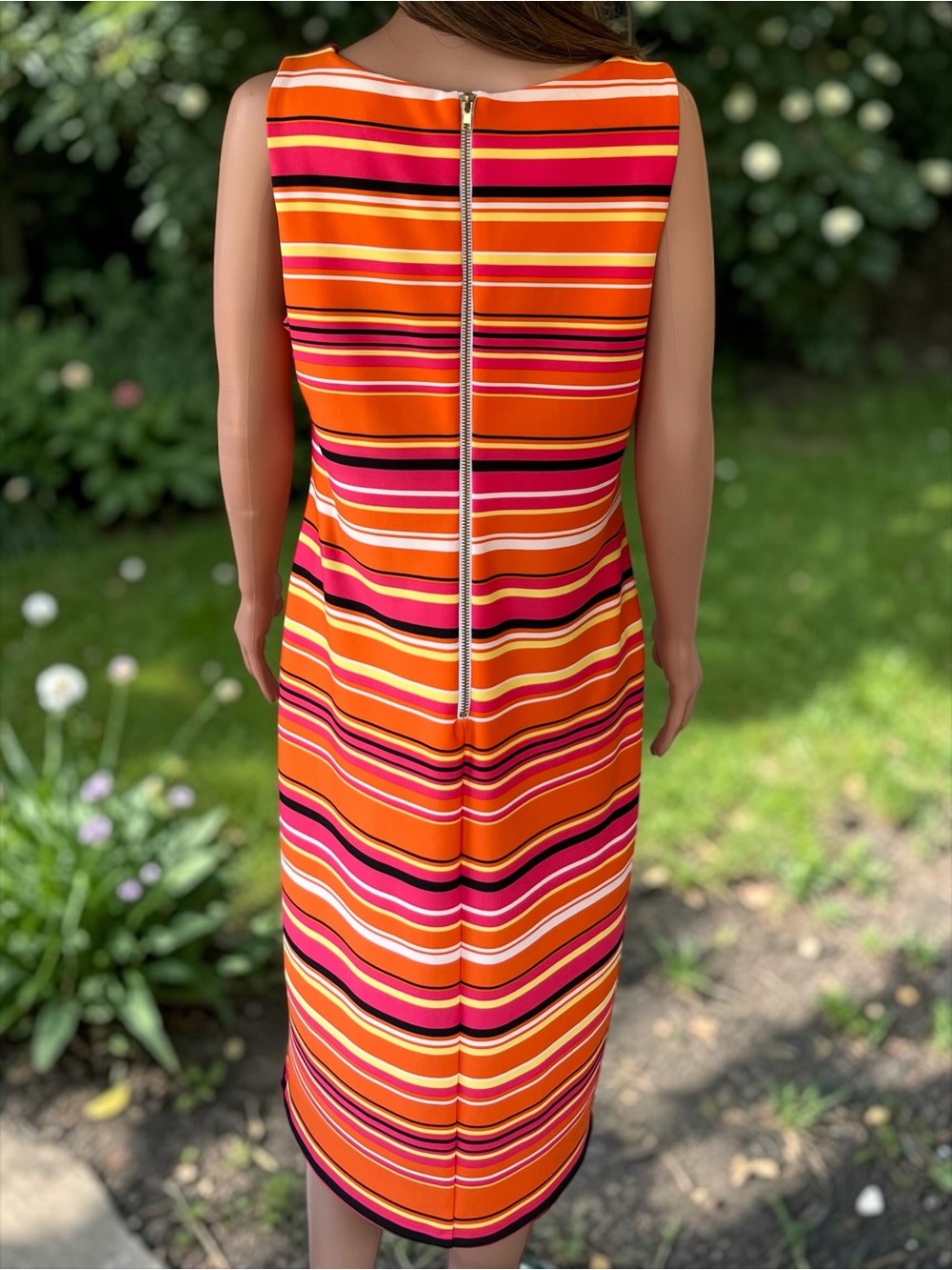 Shelby & Palmer Striped Midi Sheath Dress Size 14 Retro Mod Orange Pink - Picture 7 of 9